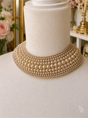 Vintage 1950s 60s Glentex Faux Pearl Collar Necklace Made in Japan